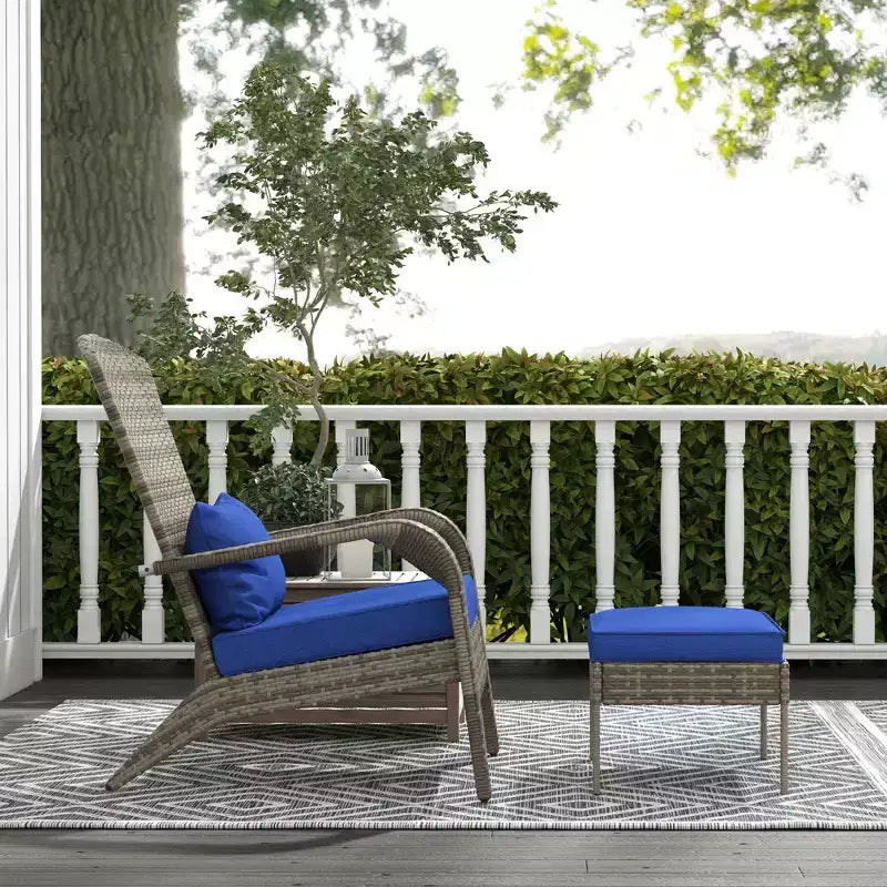 Wicker Adirondack Chair Fire Pit Chair w/ Ottoman & Cushions