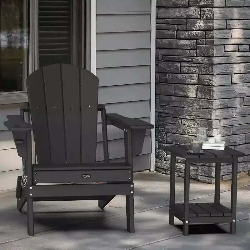 Table d'appoint d'extérieur VINGLI avec 2 étagères de rangement, tables d'appoint Adirondack toutes saisons en PEHD, petite table d'appoint d'extérieur pour patio, porche, jardin, piscine