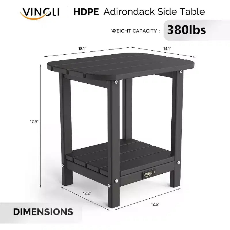 Table d'appoint d'extérieur VINGLI avec 2 étagères de rangement, tables d'appoint Adirondack toutes saisons en PEHD, petite table d'appoint d'extérieur pour patio, porche, jardin, piscine