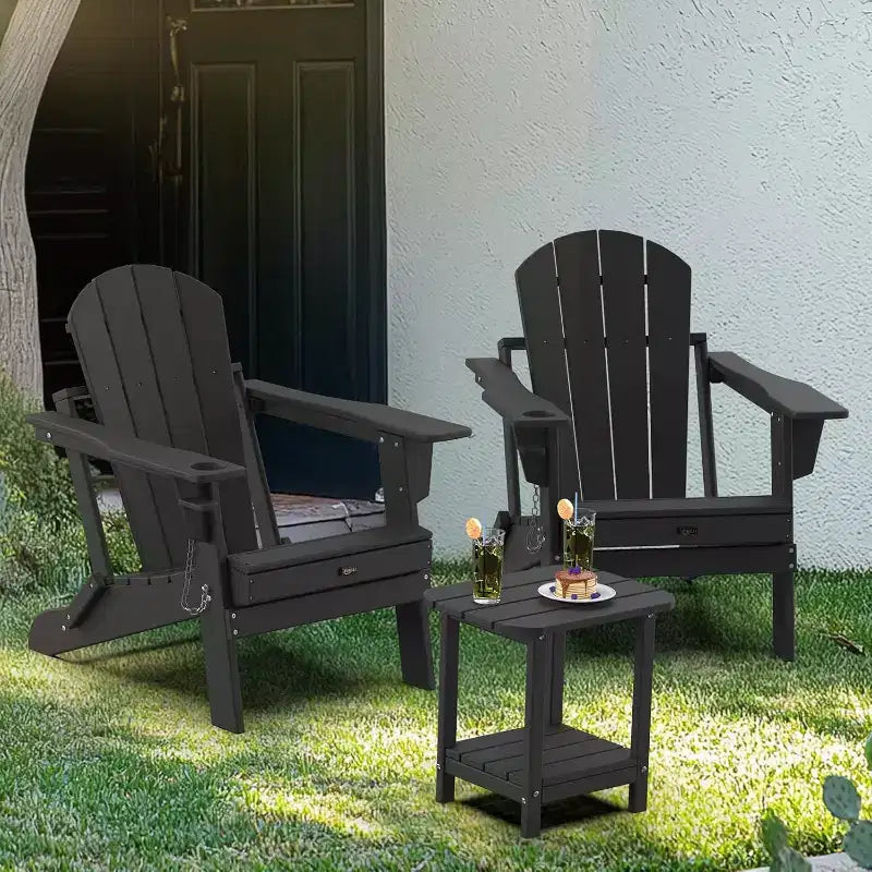 Table d'appoint d'extérieur VINGLI avec 2 étagères de rangement, tables d'appoint Adirondack toutes saisons en PEHD, petite table d'appoint d'extérieur pour patio, porche, jardin, piscine