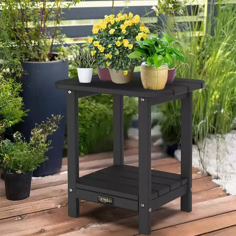 Table d'appoint d'extérieur VINGLI avec 2 étagères de rangement, tables d'appoint Adirondack toutes saisons en PEHD, petite table d'appoint d'extérieur pour patio, porche, jardin, piscine
