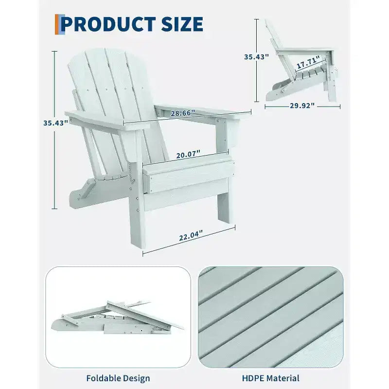 Acekool Folding Adirondack Chairs set of 2, HDPE Plastic Outdoor Chair Wood Texture, 380lbs, Patio/Deck/Backyard