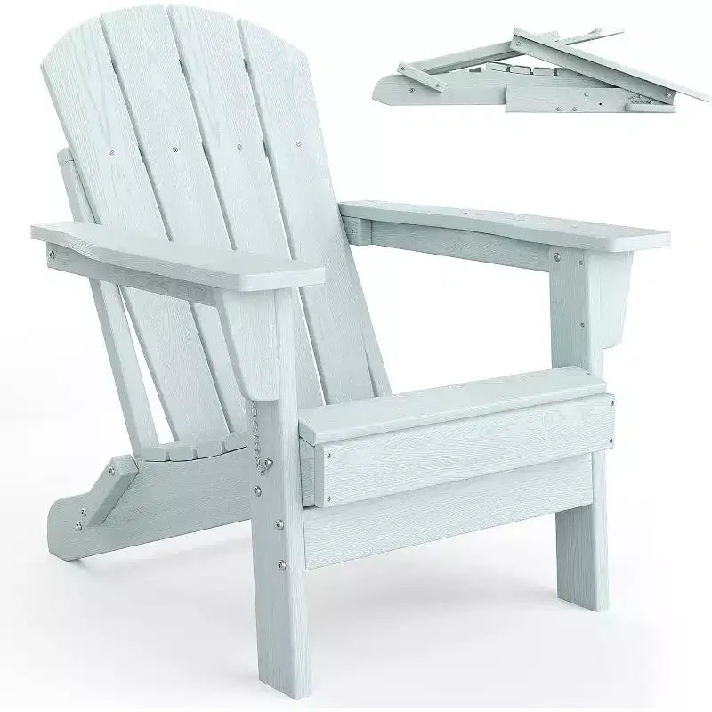 Acekool Folding Adirondack Chairs set of 2, HDPE Plastic Outdoor Chair Wood Texture, 380lbs, Patio/Deck/Backyard