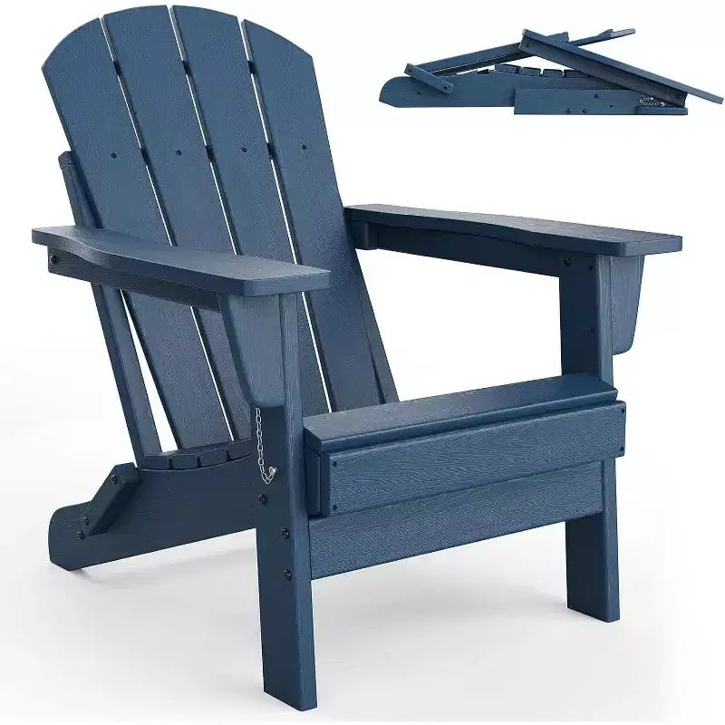 Acekool Folding Adirondack Chairs set of 2, HDPE Plastic Outdoor Chair Wood Texture, 380lbs, Patio/Deck/Backyard