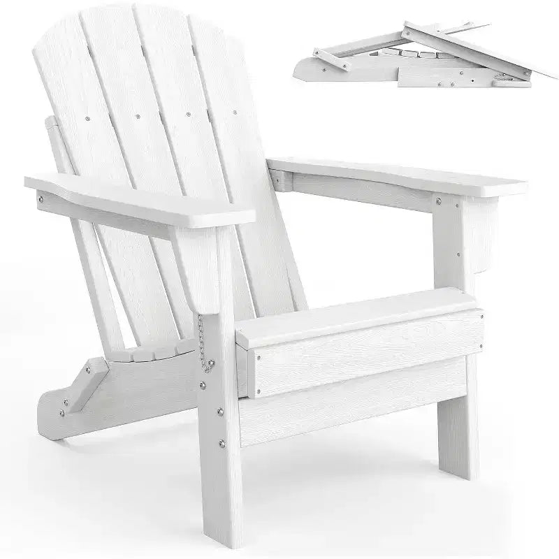 Acekool Folding Adirondack Chairs set of 2, HDPE Plastic Outdoor Chair Wood Texture, 380lbs, Patio/Deck/Backyard