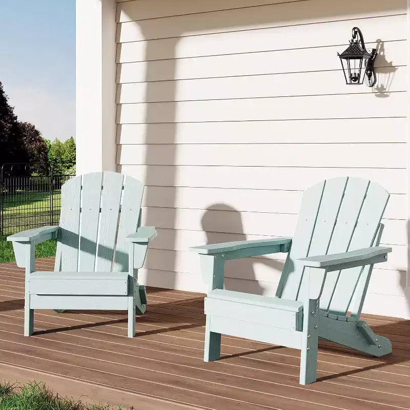 Acekool Folding Adirondack Chairs set of 2, HDPE Plastic Outdoor Chair Wood Texture, 380lbs, Patio/Deck/Backyard