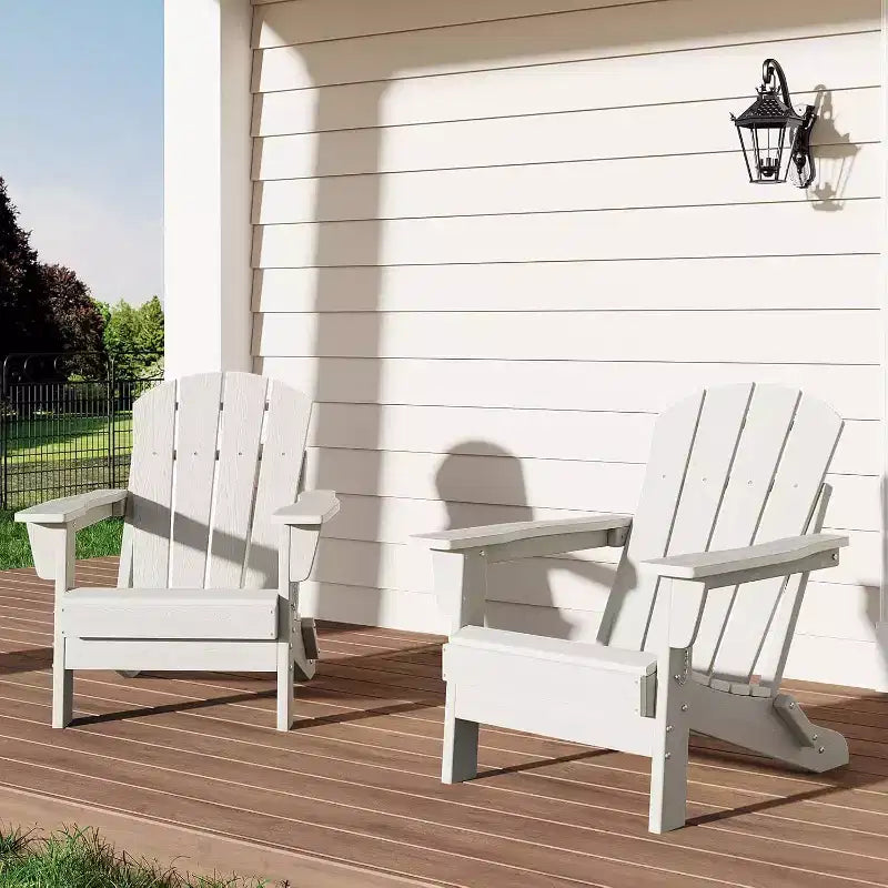 Acekool Folding Adirondack Chairs set of 2, HDPE Plastic Outdoor Chair Wood Texture, 380lbs, Patio/Deck/Backyard