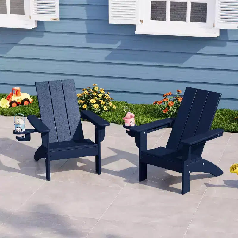 WestinTrends Ashore Kids Outdoor HDPE Plastic Modern Adirondack Patio Chairs with Cup Holders (Set of 2)