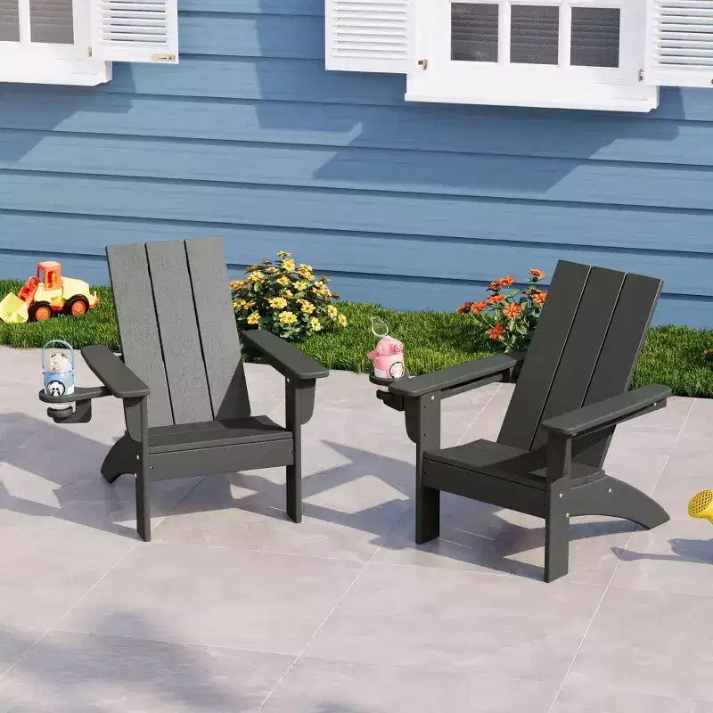 WestinTrends Ashore Kids Outdoor HDPE Plastic Modern Adirondack Patio Chairs with Cup Holders (Set of 2)