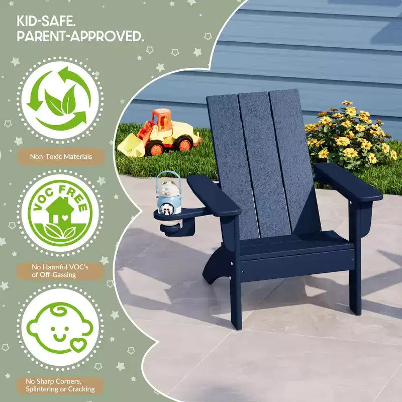 WestinTrends Ashore Kids Outdoor HDPE Plastic Modern Adirondack Patio Chairs with Cup Holders (Set of 2)
