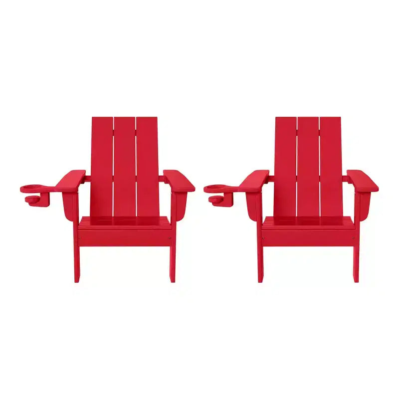 WestinTrends Ashore Kids Outdoor HDPE Plastic Modern Adirondack Patio Chairs with Cup Holders (Set of 2)