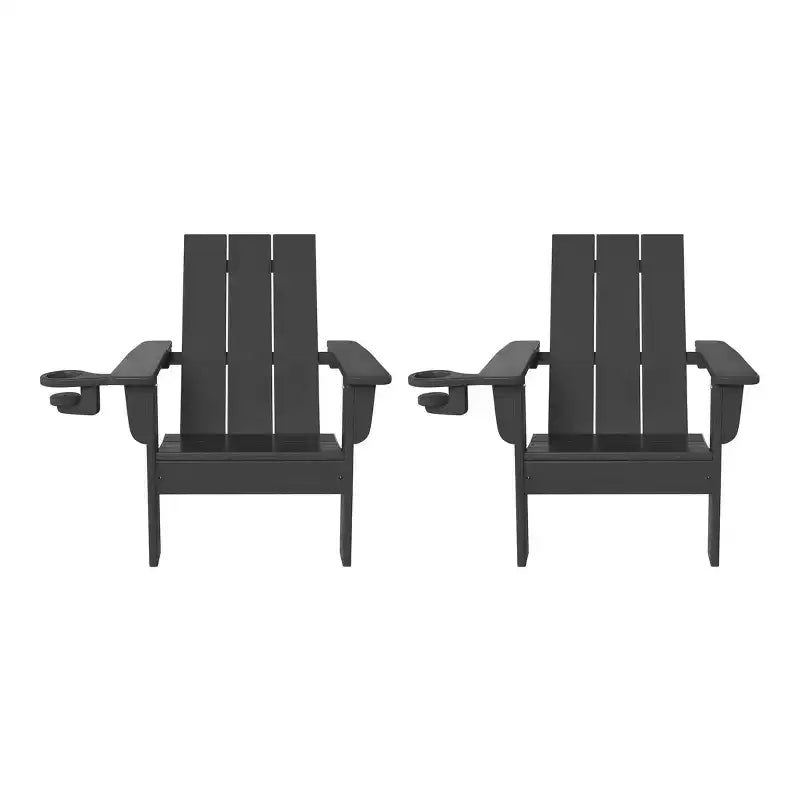 WestinTrends Ashore Kids Outdoor HDPE Plastic Modern Adirondack Patio Chairs with Cup Holders (Set of 2)