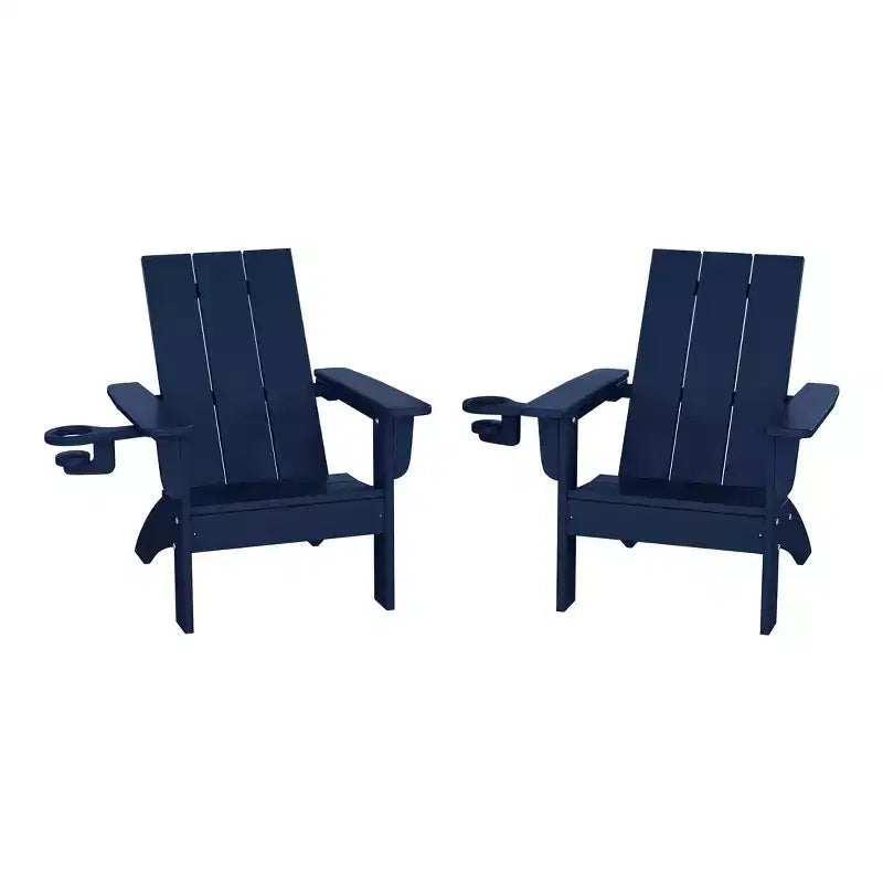 WestinTrends Ashore Kids Outdoor HDPE Plastic Modern Adirondack Patio Chairs with Cup Holders (Set of 2)