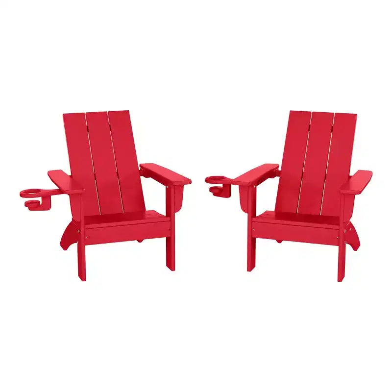 WestinTrends Ashore Kids Outdoor HDPE Plastic Modern Adirondack Patio Chairs with Cup Holders (Set of 2)