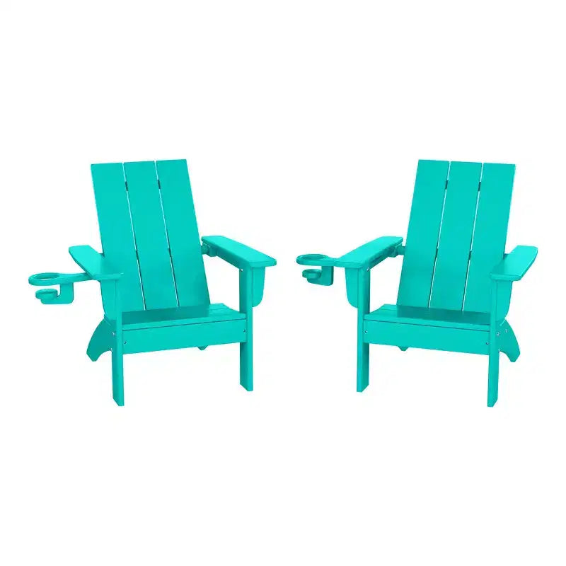 WestinTrends Ashore Kids Outdoor HDPE Plastic Modern Adirondack Patio Chairs with Cup Holders (Set of 2)