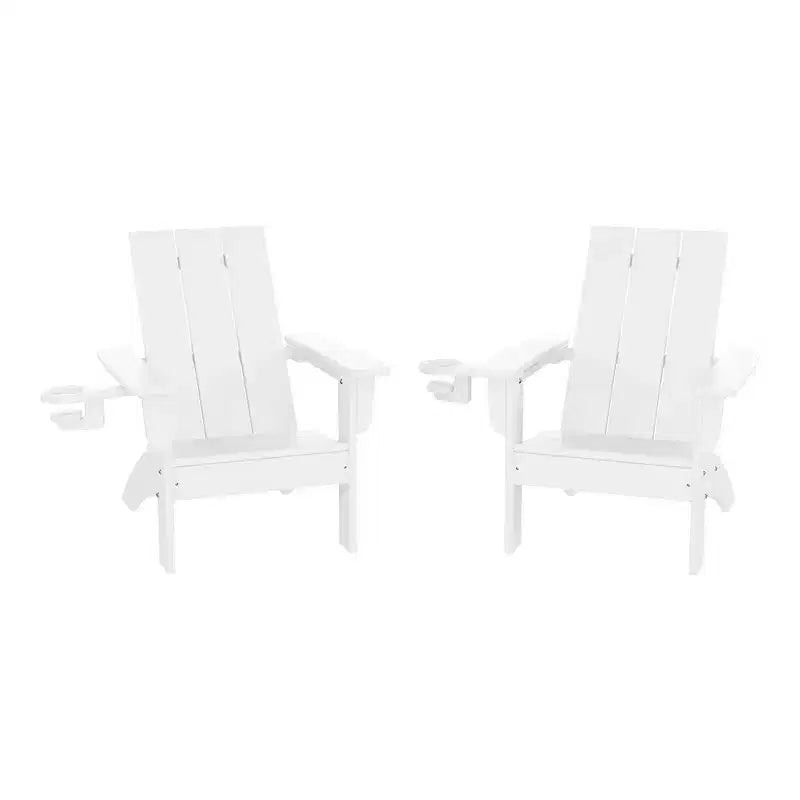 WestinTrends Ashore Kids Outdoor HDPE Plastic Modern Adirondack Patio Chairs with Cup Holders (Set of 2)