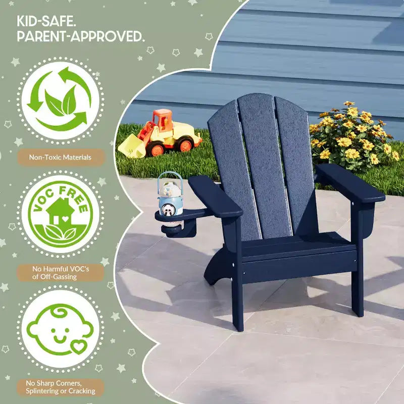 WestinTrends Malibu 3-Piece Kids HDPE Adirondack Chairs Set with Square Side Table and Cup Holders