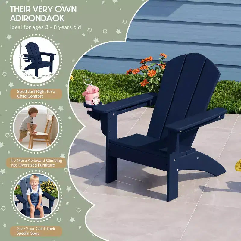 WestinTrends Malibu 3-Piece Kids HDPE Adirondack Chairs Set with Square Side Table and Cup Holders