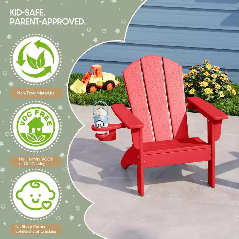 WestinTrends Malibu 3-Piece Kids HDPE Adirondack Chairs Set with Square Side Table and Cup Holders