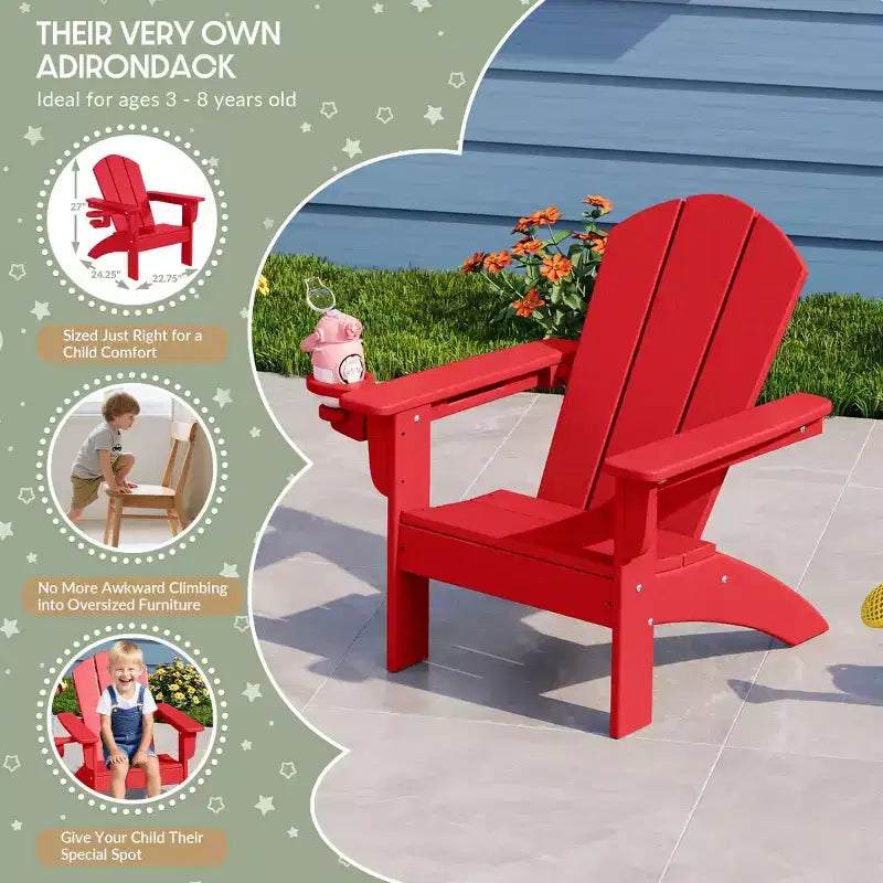 WestinTrends Malibu 3-Piece Kids HDPE Adirondack Chairs Set with Square Side Table and Cup Holders