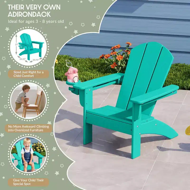WestinTrends Malibu 3-Piece Kids HDPE Adirondack Chairs Set with Square Side Table and Cup Holders