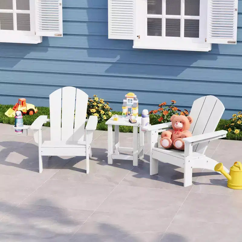 WestinTrends Malibu 3-Piece Kids HDPE Adirondack Chairs Set with Square Side Table and Cup Holders