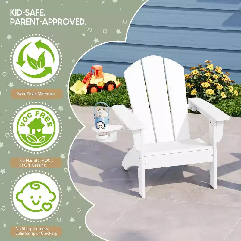 WestinTrends Malibu 3-Piece Kids HDPE Adirondack Chairs Set with Square Side Table and Cup Holders