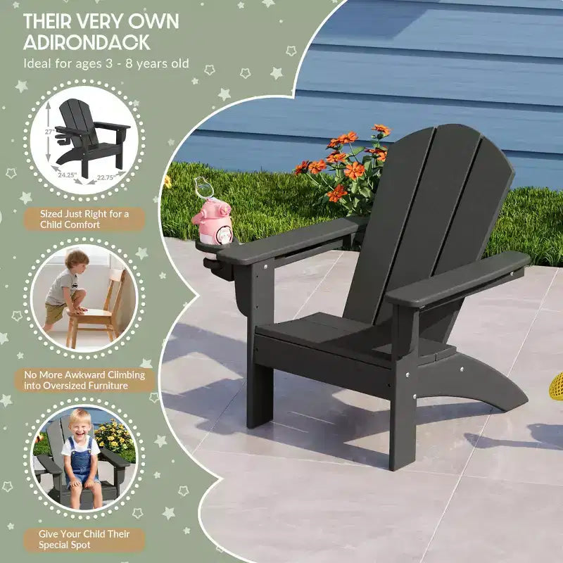 WestinTrends Malibu 3-Piece Kids HDPE Adirondack Chairs Set with Square Side Table and Cup Holders