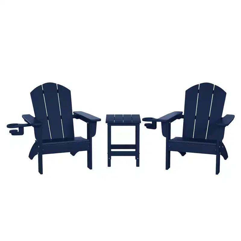 WestinTrends Malibu 3-Piece Kids HDPE Adirondack Chairs Set with Square Side Table and Cup Holders