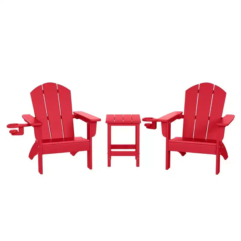 WestinTrends Malibu 3-Piece Kids HDPE Adirondack Chairs Set with Square Side Table and Cup Holders