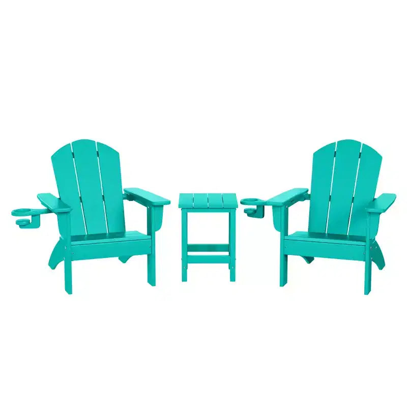 WestinTrends Malibu 3-Piece Kids HDPE Adirondack Chairs Set with Square Side Table and Cup Holders