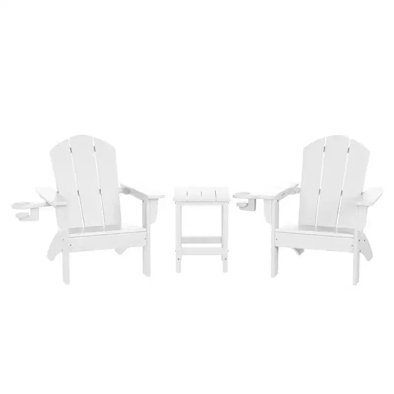 WestinTrends Malibu 3-Piece Kids HDPE Adirondack Chairs Set with Square Side Table and Cup Holders