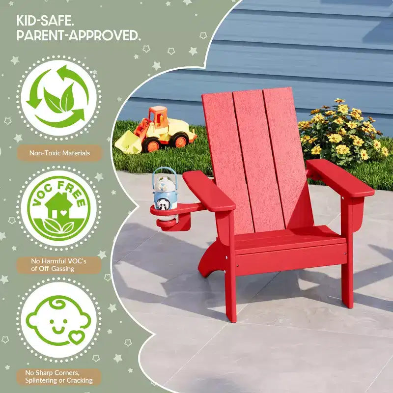 WestinTrends Ashore 3-Piece Kids HDPE Modern Adirondack Chairs Set with Square Side Table and Cup Holders