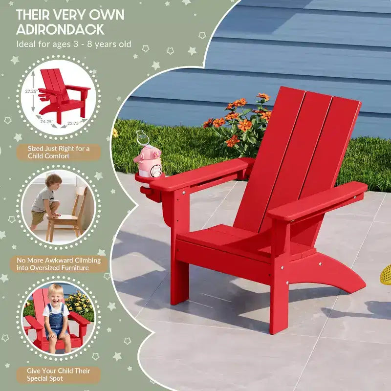 WestinTrends Ashore 3-Piece Kids HDPE Modern Adirondack Chairs Set with Square Side Table and Cup Holders