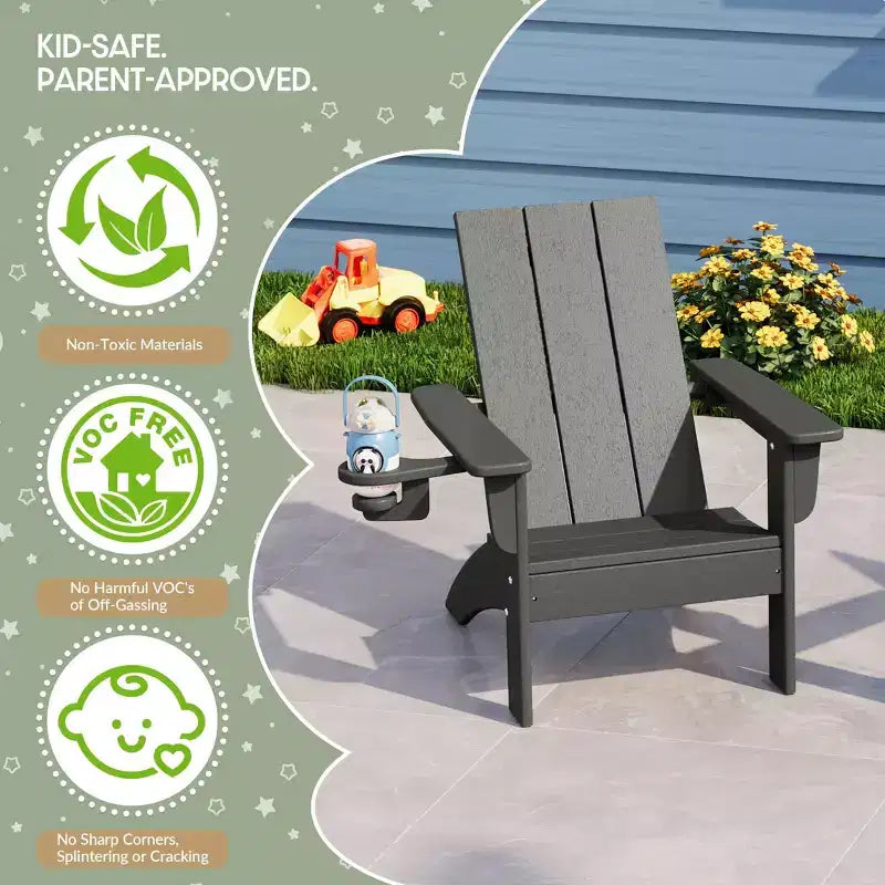 WestinTrends Ashore 3-Piece Kids HDPE Modern Adirondack Chairs Set with Square Side Table and Cup Holders
