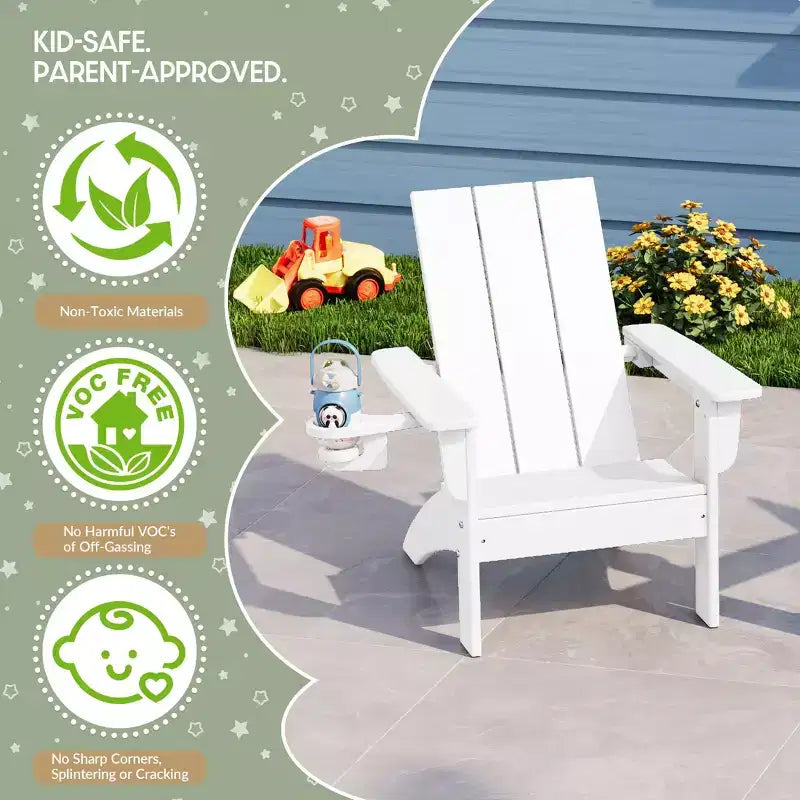 WestinTrends Ashore 3-Piece Kids HDPE Modern Adirondack Chairs Set with Square Side Table and Cup Holders