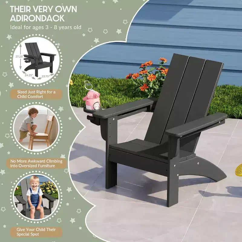 WestinTrends Ashore 3-Piece Kids HDPE Modern Adirondack Chairs Set with Square Side Table and Cup Holders