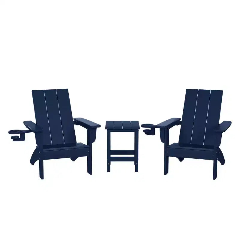 WestinTrends Ashore 3-Piece Kids HDPE Modern Adirondack Chairs Set with Square Side Table and Cup Holders