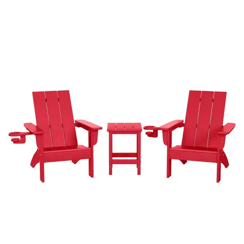 WestinTrends Ashore 3-Piece Kids HDPE Modern Adirondack Chairs Set with Square Side Table and Cup Holders