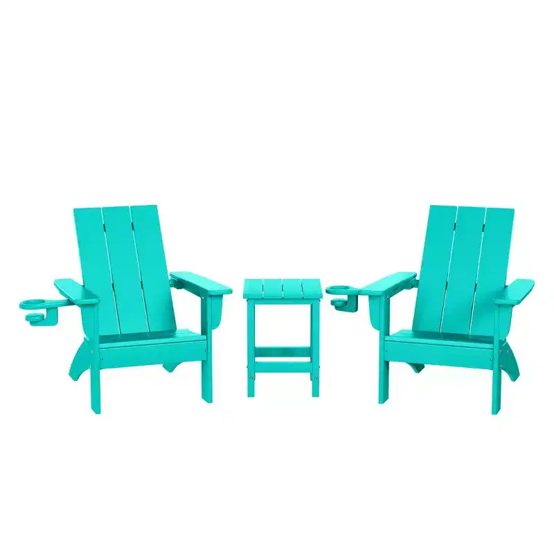 WestinTrends Ashore 3-Piece Kids HDPE Modern Adirondack Chairs Set with Square Side Table and Cup Holders