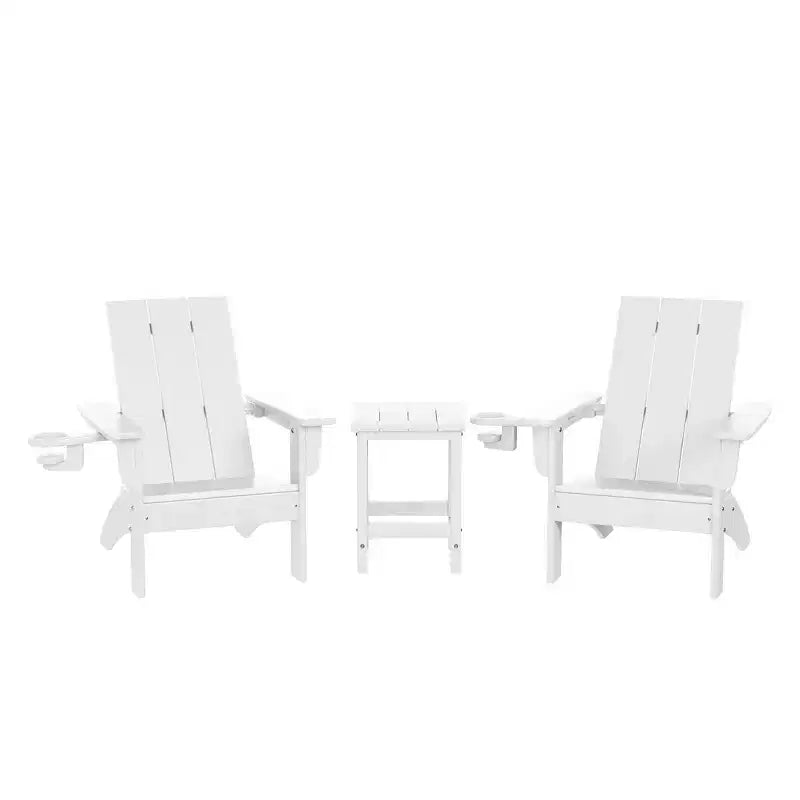 WestinTrends Ashore 3-Piece Kids HDPE Modern Adirondack Chairs Set with Square Side Table and Cup Holders