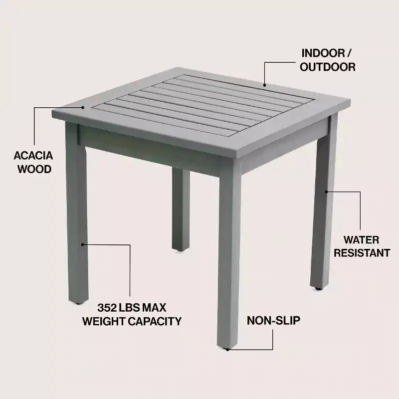 JONATHAN Y Archer 18.9 Modern Classic Square Slatted Solid Acacia Wood Indoor/Outdoor Adirondack Side Table