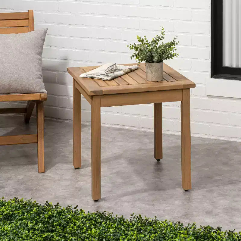 JONATHAN Y Archer 18.9 Modern Classic Square Slatted Solid Acacia Wood Indoor/Outdoor Adirondack Side Table