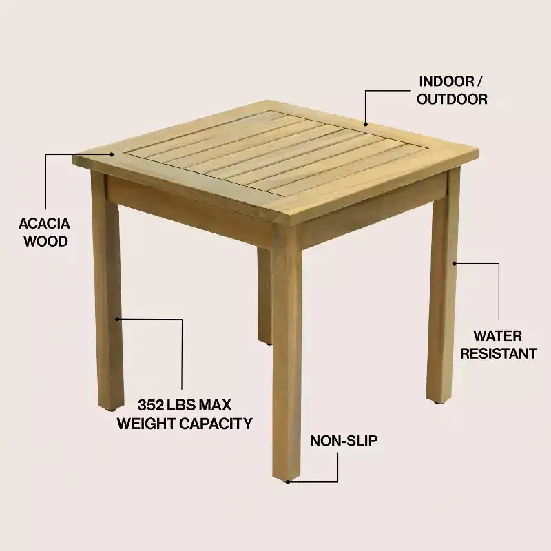 JONATHAN Y Archer 18.9 Modern Classic Square Slatted Solid Acacia Wood Indoor/Outdoor Adirondack Side Table