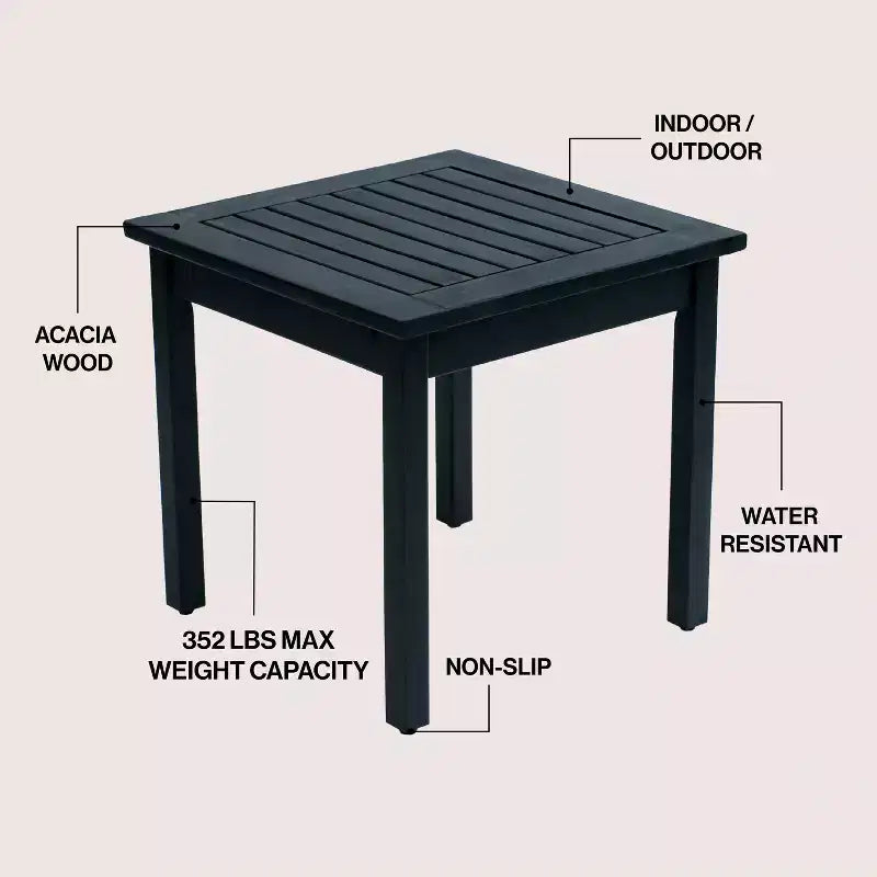 JONATHAN Y Archer 18.9 Modern Classic Square Slatted Solid Acacia Wood Indoor/Outdoor Adirondack Side Table