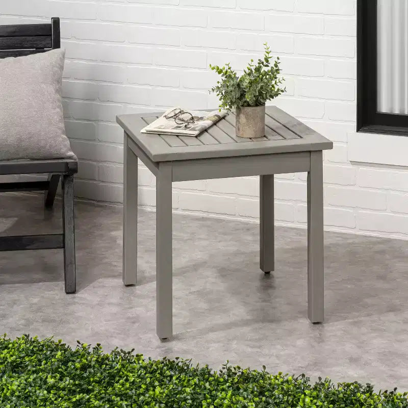 JONATHAN Y Archer 18.9 Modern Classic Square Slatted Solid Acacia Wood Indoor/Outdoor Adirondack Side Table