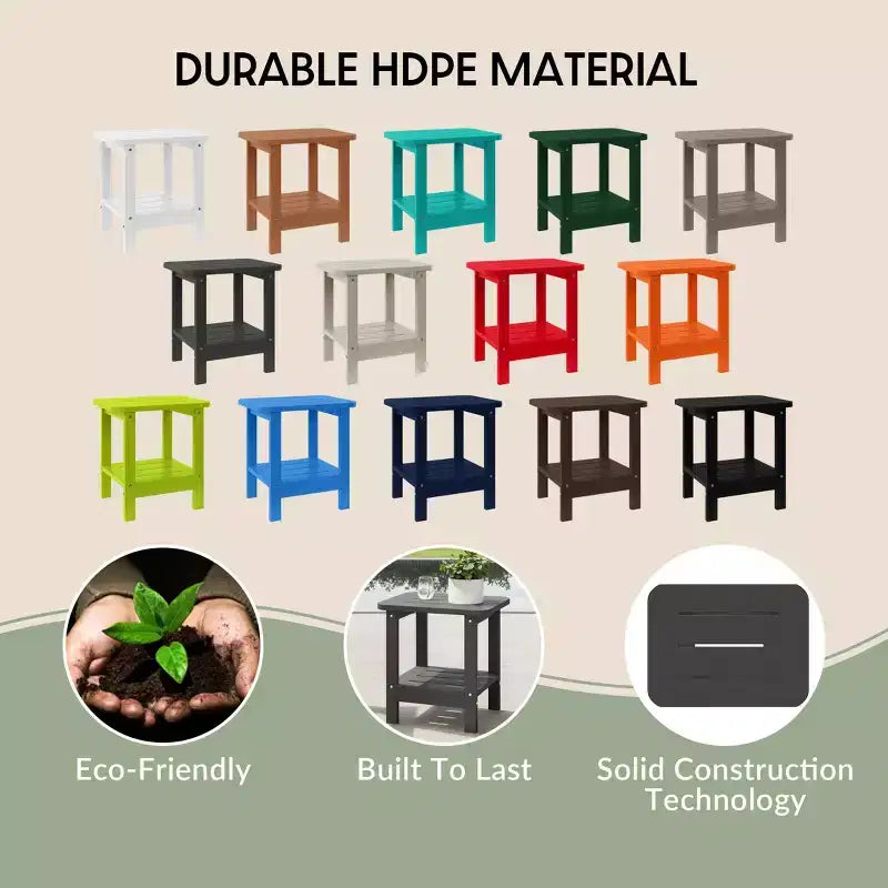 WestinTrends Aruba 2-Tier Outdoor HDPE Modern Adirondack Square Patio Side Table, Turquoise
