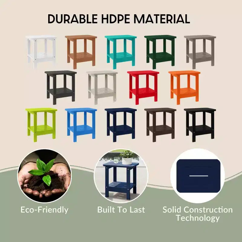 WestinTrends Aruba 2-Tier Outdoor HDPE Modern Adirondack Square Patio Side Table, Turquoise