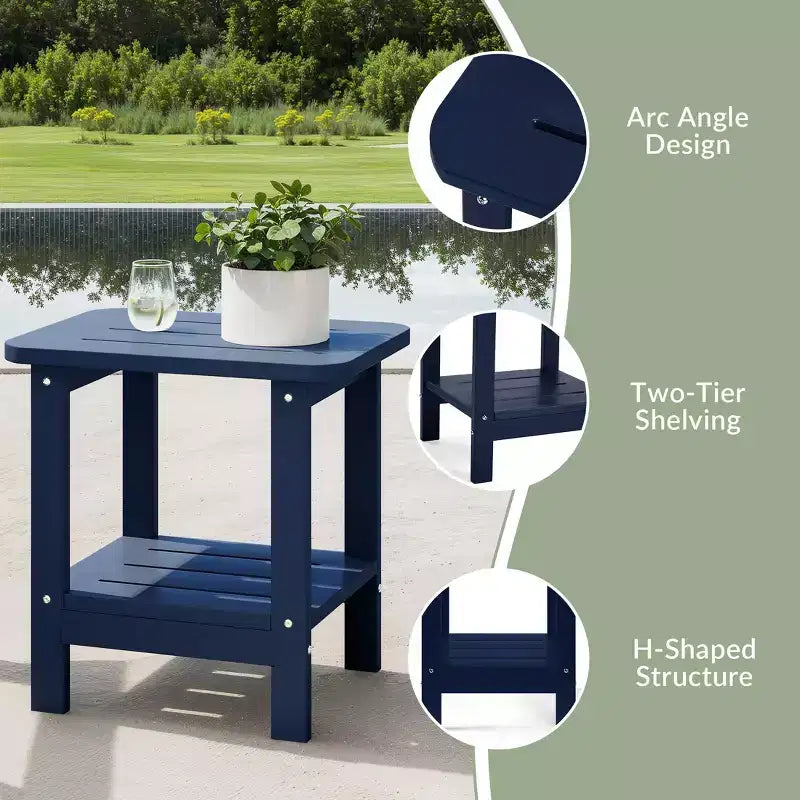 WestinTrends Aruba 2-Tier Outdoor HDPE Modern Adirondack Square Patio Side Table, Turquoise
