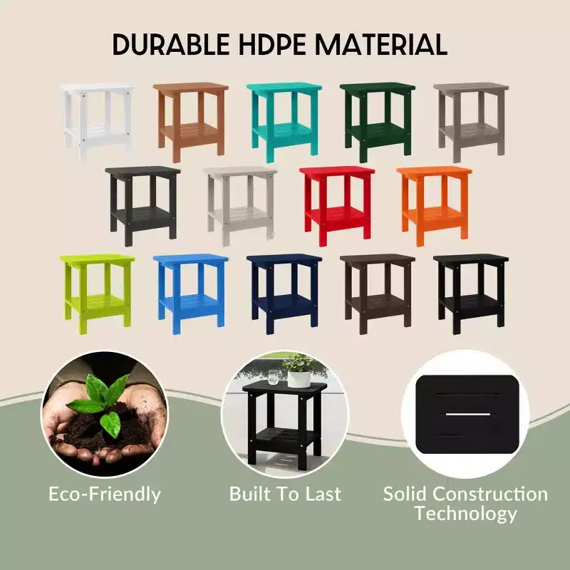 WestinTrends Aruba 2-Tier Outdoor HDPE Modern Adirondack Square Patio Side Table, Turquoise